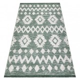 Covor ECO SISAL BOHO MOROC Etno Zig zag 22319 franjuri - două niveluri de l&acirc;nă verde / cremă, covor reciclat, 155x220 cm, Dreptunghi