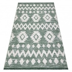 Covor ECO SISAL BOHO MOROC Etno Zig zag 22319 franjuri - două niveluri de l&acirc;nă verde / cremă, covor reciclat, 136x190 cm