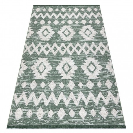 Covor ECO SISAL BOHO MOROC Etno Zig zag 22319 franjuri - două niveluri de l&acirc;nă verde / cremă, covor reciclat, 194x290 cm