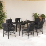 VidaXL Set mobilier de grădină cu perne, 7 piese, negru, poliratan 3212100