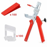 Kit PRO nivelare placi ceramice, cleste, 100 cleme 1 mm si 100 pene incluse
