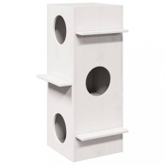vidaXL Casă pentru pisici albă 43x43x90 cm din lemn masiv de pin 859299