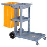 HOMCOM Cărucior pentru Curățenie cu 3 Rafturi, C&acirc;rlige pentru Mături, 4 Roți și Sac de 100L,121x50,5x96,5 cm, Portocaliu | Aosom Romania