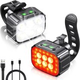 Cumpara ieftin Set Lumini Bicicleta Fata/Spate, 6 LED-uri, 6 Moduri de Iluminare, Rezistent la Apa IP65, Far si Stop, Acumulator Reincarcabil, Instalare Usoara, Cabl