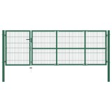 vidaXL Poartă de gard de grădină cu st&acirc;lpi 350x100 cm, oțel, verde 142569