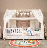 Set decorativ baldachin pat copii Alavya Home bumbac muselin organic 125x350 cm alb