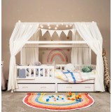 Set decorativ baldachin pat copii Alavya Home bumbac muselin organic 125x350 cm alb