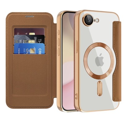 Husa MagSafe pentru Apple iPhone 16e, Techsuit, SmartMag Book, Maro foto