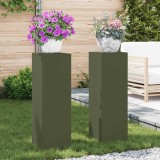 Suporturi plante pilon exterior 2 buc. oliv 24x24x75 cm oțel