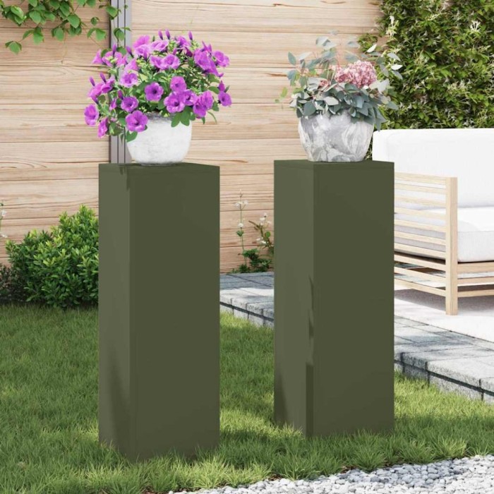 vidaXL Suporturi pentru plante 2 pcs Olivengr&oslash;nn 24 x 24 x 75 cm Oțel