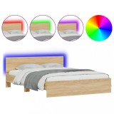Cadru de pat cu tablie si LED, stejar sonoma, 150x200 cm