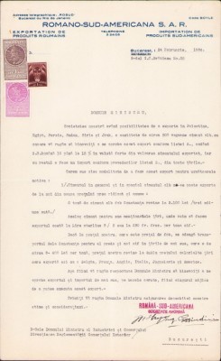 A2083 Act cu antet Rom&amp;acirc;no-Sud-Americana S.A.R., 1936 foto