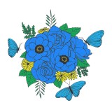 Sticker decorativ, Buchet de flori, Albastru Glossy, 60 cm, 1170ST-7