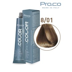 Vopsea de par profesionala PRO.COLOR 100 ml - Pro.Co - 8/01 BLOND DESCHIS CENUSIU