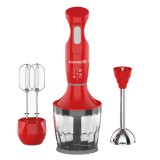 Blender 3 in 1 Hausberg, 600 W, 750 ml, 30000 rpm, lama inox, baza anti-alunecare, accesorii incluse, Rosu