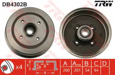 Tambur frana OPEL CORSA C (F08, F68) (2000 - 2009) TRW DB4302B foto