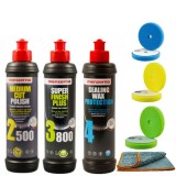 Set Menzerna Polish Auto: 2000, 3000 + Ceara, 3 Bureti Polish 140mm, Laveta Nanofibra. Kit Polishare Auto Profesional