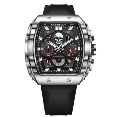Ceas barbatesc de mana Lige Craniu Skeleton Casual Stil Cronograf Militar Sport Silicon foto