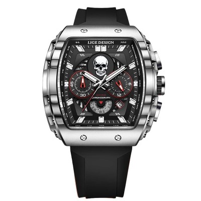 Ceas barbatesc de mana Lige Craniu Skeleton Casual Stil Cronograf Militar Sport Silicon foto