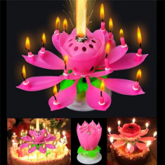 Lumanare aniversara muzicala pentru tort, Floare,TXU455, 1 suport + 8 Lumanari foto