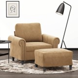 vidaXL Fotoliu canapea cu taburet, maro, 60 cm, catifea