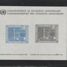 Natiunile Unite New York 1960-15 ani ONU,bloc 2 val.,dant,MNH,Mi.Bl.2