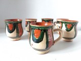 Set 6 cesti de cafea, din ceramica / lut, Vama - Oas, vechi, arta populara