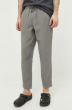 Superdry pantaloni din in culoarea gri, drept