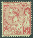 Monaco 1891 Albert I, 5 Fr, carmine rose, MH AM.005, Nestampilat