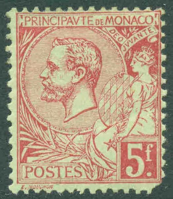 Monaco 1891 Albert I, 5 Fr, carmine rose, MH AM.005 foto