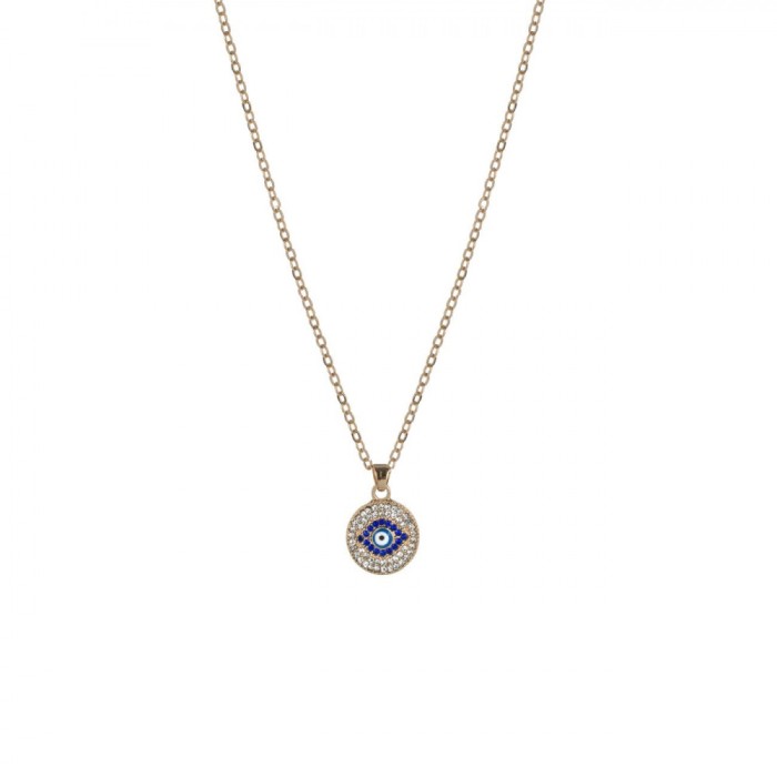 Colier Femei Language of Jewels, Model Ochi, Culoare Auriu, Strass Alb și Bleu