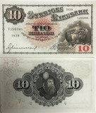 SUEDIA █ bancnota █ 10 Kronor █ 1939 █ P-34v █ UNC necirculata
