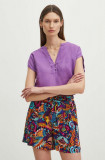 Medicine bluza din in femei, culoarea violet, neted