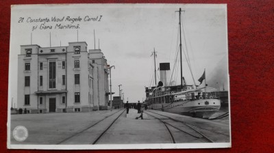 Romania-Constanta-Vasul regele Carol I si gara maritima-C.P.necirc foto