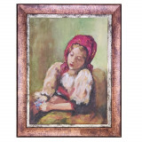 Tablou Fata Hangiului, dupa Grigorescu, acrilic pe carton, inramat, 30x24cm, Portrete, Impresionism
