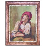 Tablou Fata Hangiului, dupa Grigorescu, acrilic pe carton, inramat, 30x24cm, Portrete, Impresionism, RavariuArt