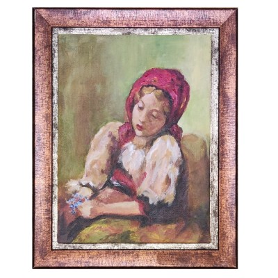 Tablou Fata Hangiului, dupa Grigorescu, acrilic pe carton, inramat, 30x24cm foto