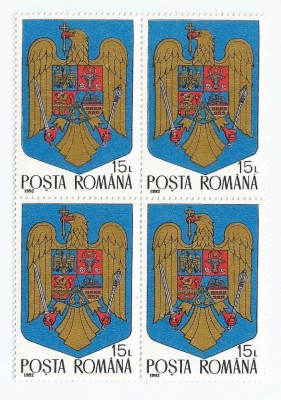 |Romania, LP 1302/1992, Stema Romaniei, bloc 4, MNH foto