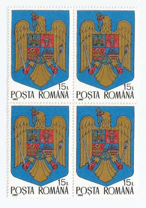 |Romania, LP 1302/1992, Stema Romaniei, bloc 4, MNH