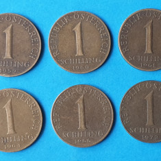 Moneda veche Austria Lot x 6 piese 1 Shilling - ani diferiti ( 1959 - 1972 )