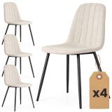 Set 4 scaune tapitate din catifea LUMO,46x44x87 cm,sezut matlasat,picioare metalice,maxim 130 kg,bej