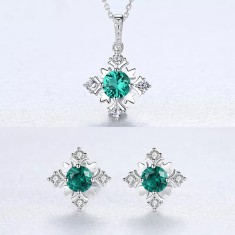Set Colier si Cercei Din Argint Piatra Fulg De Zapada -Verde- SET399M
