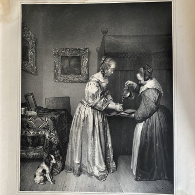 Gerard Ter Borch II, Femeie care se spală pe m&amp;acirc;ini, litografie, 1837 foto