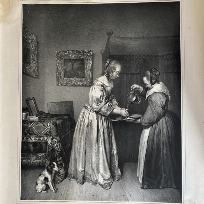 Gerard Ter Borch II, Femeie care se spală pe m&acirc;ini, litografie, 1837