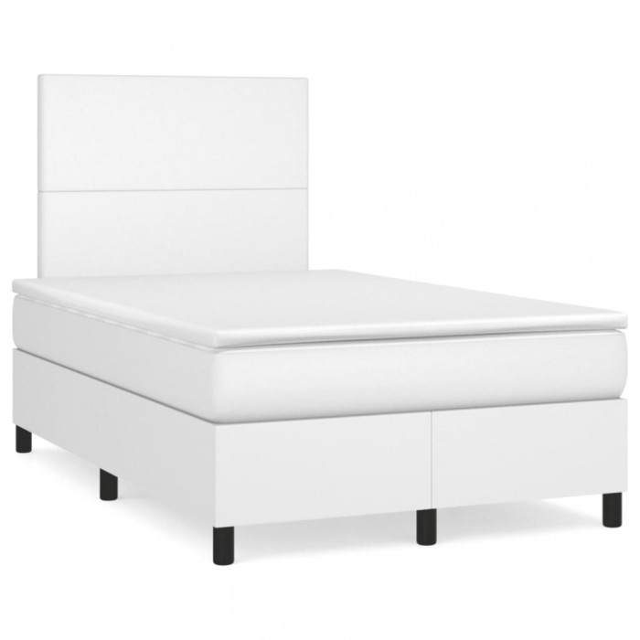 vidaXL Pat box spring cu saltea, alb, 120x190 cm, piele ecologică 3269966