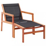 vidaXL Scaun Gradina cu Taburet, Lemn Eucalipt Masiv, Textilena Neagra, 60x83.5x77.5 cm, Rezistent Intemperii, Confortabil