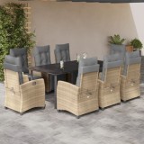 VidaXL Set de masă pentru grădină, 9 piese, cu perne, bej, poliratan