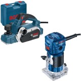 Bosch GHO 26-82 D + GKF 550 - Rindea electrica 710 W 82 mm valiza plastic + Masina de frezat 550 W 6 mm