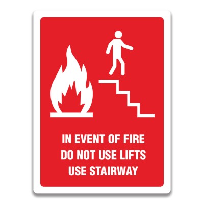 IN EVENT OF FIRE DO NOT USE LIFTS USE STAIRWAY SIGN foto