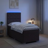 Cumpara ieftin Pat cu arcuri LED si saltea Maro inchis 100 x 200 cm Tesatura